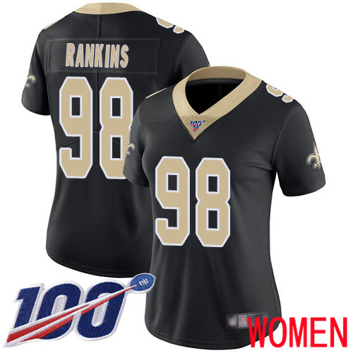 New Orleans Saints Limited Black Women Sheldon Rankins Home Jersey NFL Football #98 100th Season Vapor Untouchable Jersey->nfl t-shirts->Sports Accessory